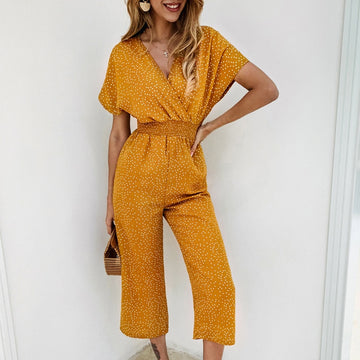 Polka Dot High Waist V Neck Wide Leg Jumpsuitss