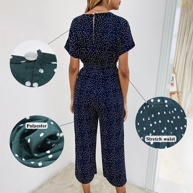 Polka Dot High Waist V Neck Wide Leg Jumpsuitss