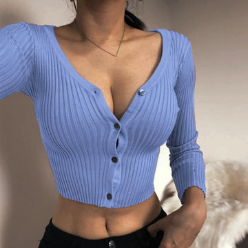 Sexy Buttons Knitted Sweater Cardigan Women Slim Ribbed Winter Autumn Sweaters Female Fashion Plus Size Knitwear