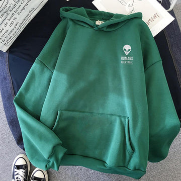 Winter Autumn Pullovers Alien Print Solid Hoodies Women Men Loose Long Sleeve Plus Size Hooded Sweatshirts