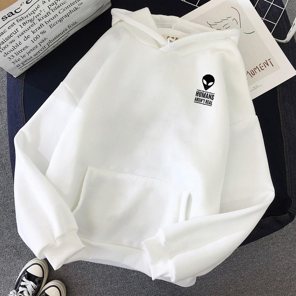 Winter Autumn Pullovers Alien Print Solid Hoodies Women Men Loose Long Sleeve Plus Size Hooded Sweatshirts