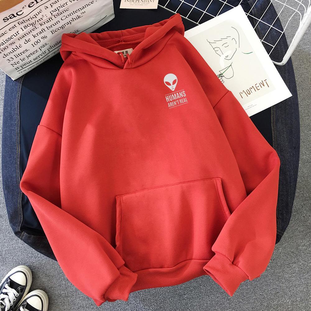 Winter Autumn Pullovers Alien Print Solid Hoodies Women Men Loose Long Sleeve Plus Size Hooded Sweatshirts
