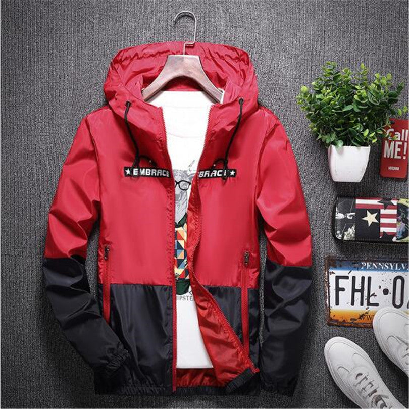 Spring Autumn Bomber Hooded Jacket Men Casual Slim Patchwork Windbreaker Jacket Male Outwear Zipper Thin Coat Brand Clothing