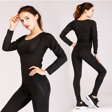 Fitness Yoga Running Sweating Suits Heat Gathering Shaping Slimming Flexible Elastic Sweater Jackets & Trousers Set