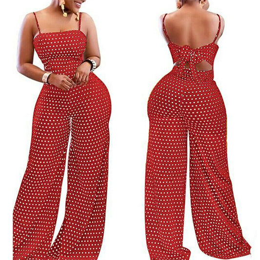 Polka Dot Wide Leg High Waist Jumpsuits