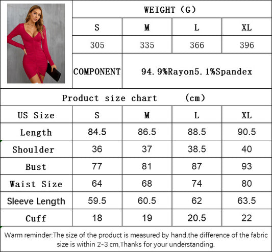 Sultry V-Neck Drawstring Waist Bodycon Knit Long Sleeve Dress