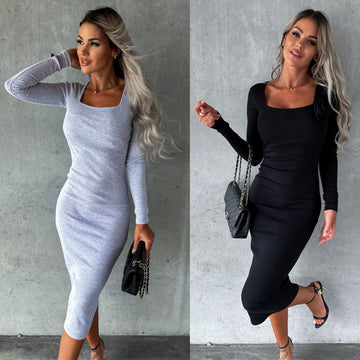 Solid color Dress | Square neck Dress | Bodycon Dress