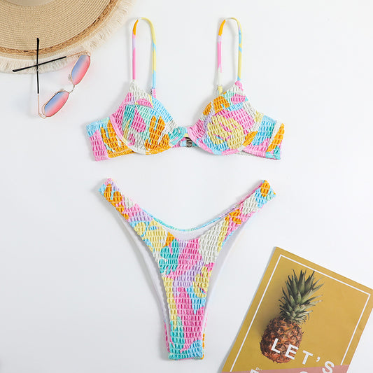 2023 New Women's Split Floral Print Push-Up Bikini Swimwear