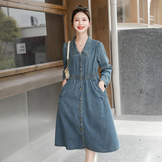 Vintage High-Waisted Slimming Denim Dress