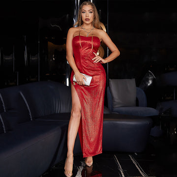 Slit Dresses,Red Dresses,Sexy Dresses,New-arrivals,Fashion Dresses,Women's Dresses,Temperament Dresses