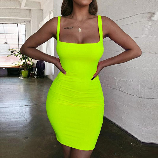 Mini Bodycon Summer Dress Women Backless Club Party Sexy Neon Dress Plus Size Dress