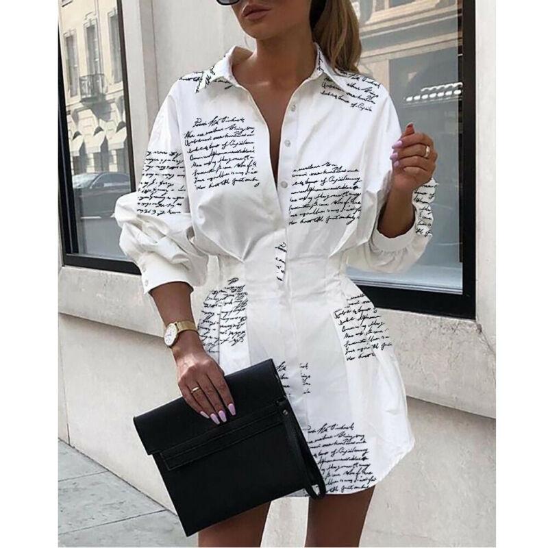 Office Lady Women Femal Ladies Long Sleeve Deep V Shirt Dress Sexy Mini Beach Dress  Elegant Sexy Party Dress