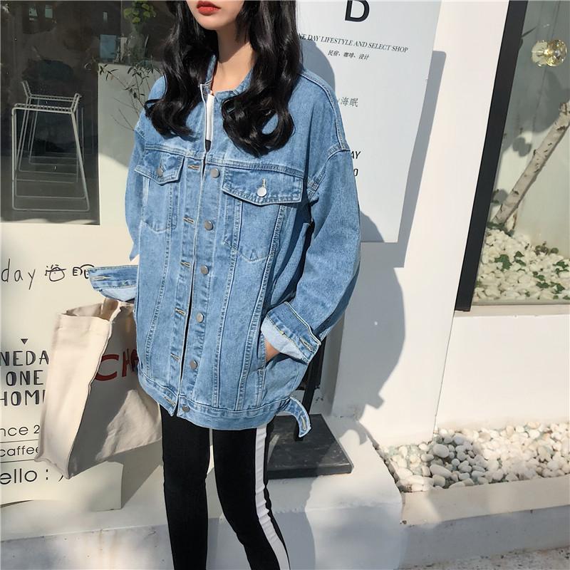 Solid Turn-down Collar Jean Jacket for Women Loose Casual Blue Fashionable Women Coats Female Outwear