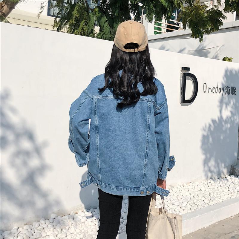 Solid Turn-down Collar Jean Jacket for Women Loose Casual Blue Fashionable Women Coats Female Outwear