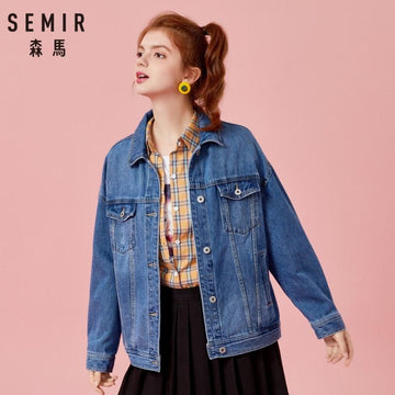 Women Oversized Denim Jacket  Woman Denim Jacket Chest Pocket Slant Pocket Chic Style Outwear