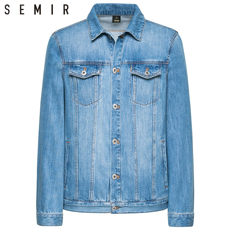 Denim Jacket Men Coat Dark Blue Casual Teens Denim Jacket Cotton Turn-Down Collar Long Sleeve Denim Bomber Jackets Ma