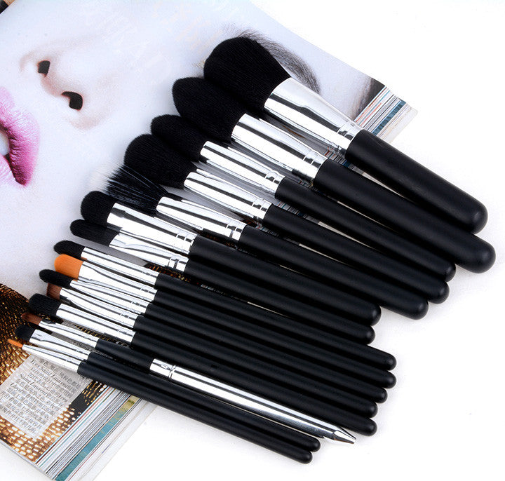 2016 High Quality New Arrival 15 Pcs Black Makeup Brushes Set Cosmetic Kits