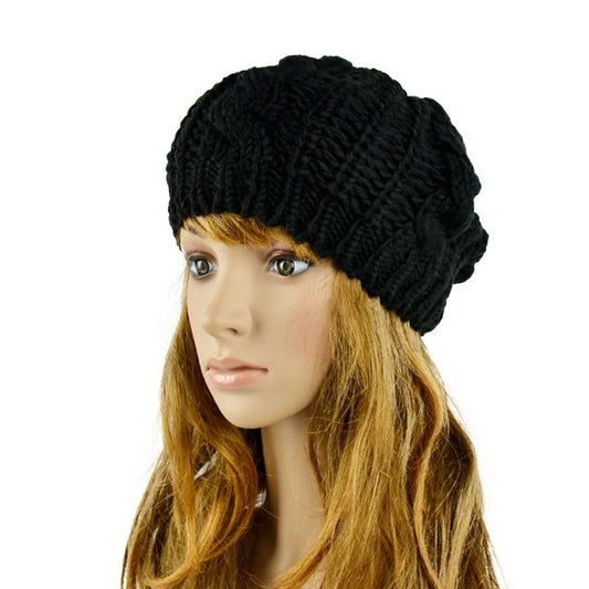 Winter Women Beret Braided Baggy Beanie Crochet Hat Ski Cap