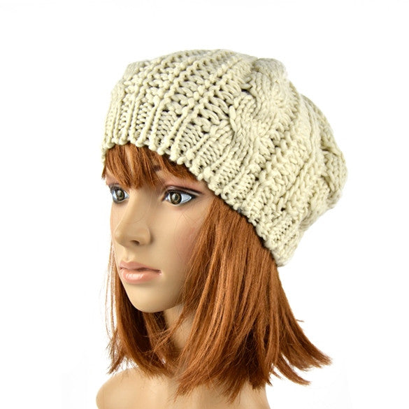 Winter Women Beret Braided Baggy Beanie Crochet Hat Ski Cap