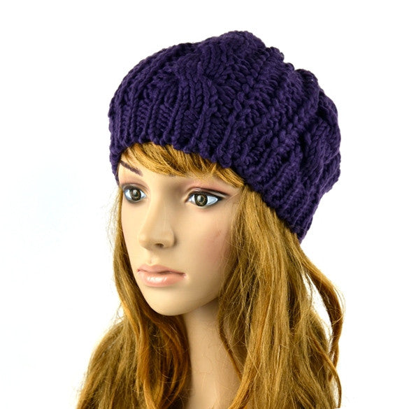 Winter Women Beret Braided Baggy Beanie Crochet Hat Ski Cap