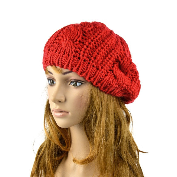 Winter Women Beret Braided Baggy Beanie Crochet Hat Ski Cap