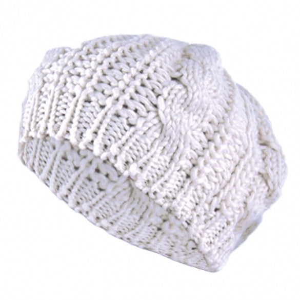 Winter Women Beret Braided Baggy Beanie Crochet Hat Ski Cap