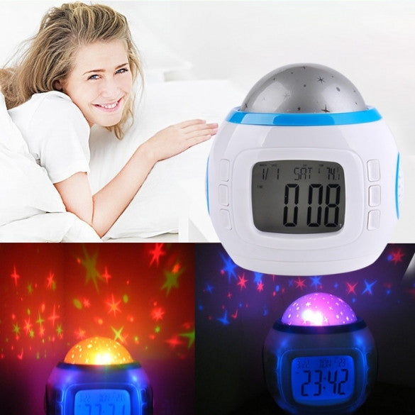 New Music Alarm Clock With Calendar Thermometer Star Sky Projection Thermometer