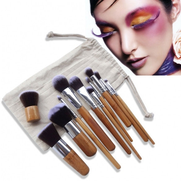 New 11Pcs Wooden Handle Smooth Makeup Face Foundation Eyeshadow Cosmetic Brush Set