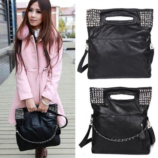 Women's Korean Faux Leather Rivet Chain Foldable Shoulder Cross body Bag