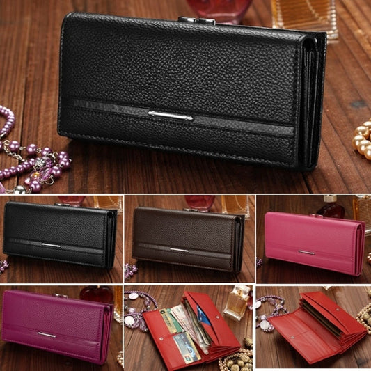 Women Leather Button Bowknot Purse Clutch Fashion Synthetic Long Handbag