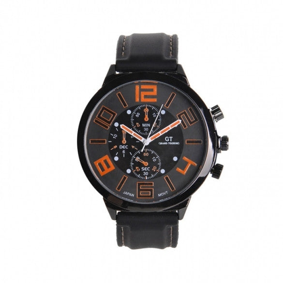 Men Sport Round Dial Quartz Black Rubber Strap Wrist Watch Large Display