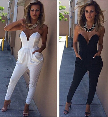 V Neck Sleeveless Bodycon Jumpsuit Romper - Meet Yours Fashion - 1