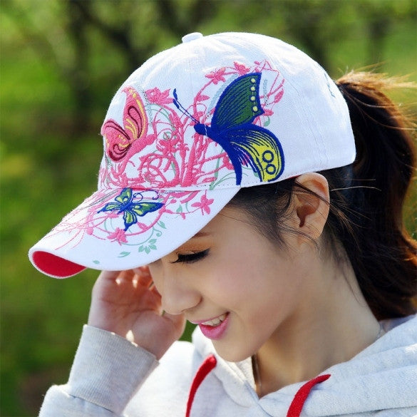 High Quality New Womens Embroidered Flowers Butterflies Baseball Sport Fashion