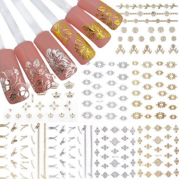 New 12 Sheets Pretty 3D Flower Nail Stickers Manicure Decals Nail Art DIY