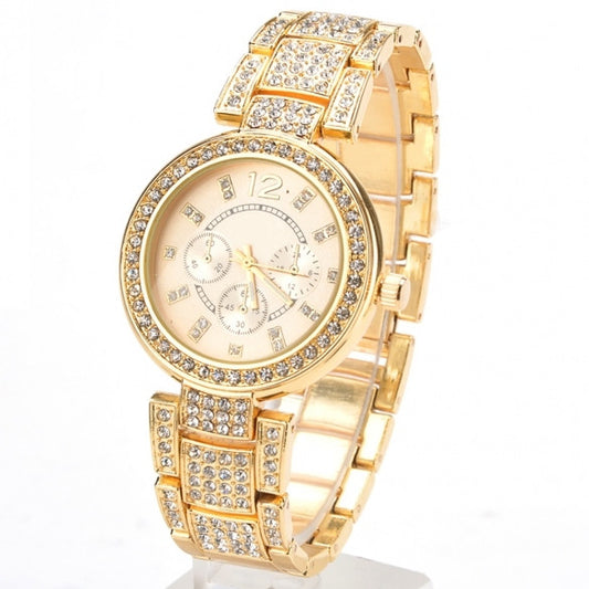 Gold Silver Ladies Casual Luxury Quartz Crystal Rhinestone Wristwatch