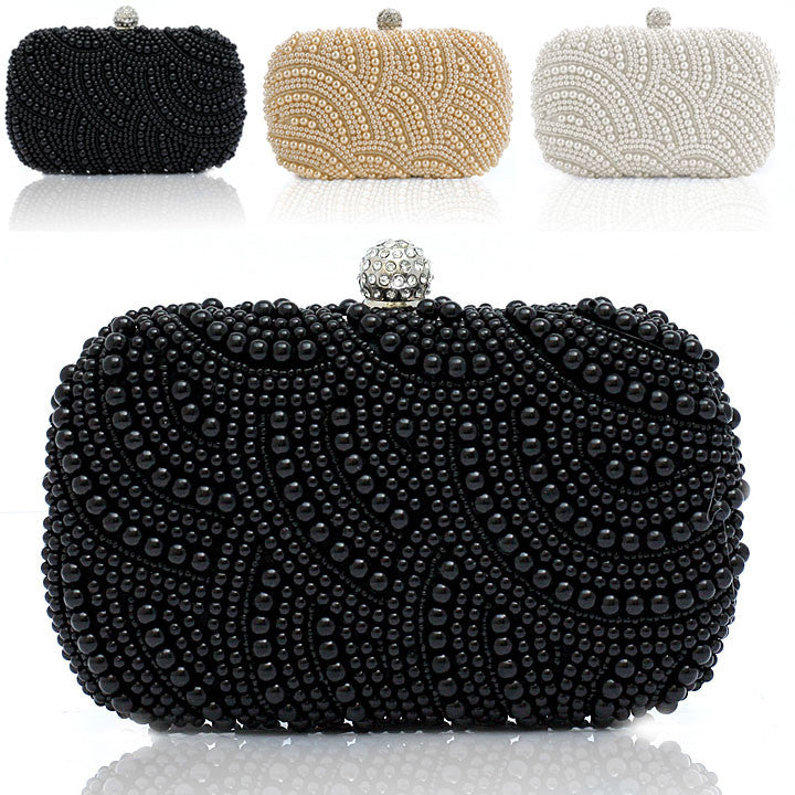 Fashion Lady Women Clutch Bag Pearl Beaded Party Bridal Handbag Wedding Evening Purse