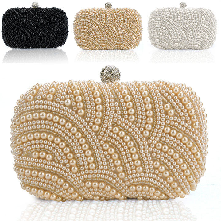 Fashion Lady Women Clutch Bag Pearl Beaded Party Bridal Handbag Wedding Evening Purse