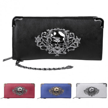 New Women Fashion Skull Head Rivet Punk  Handbag Long Purse Clutch Bags Wallet