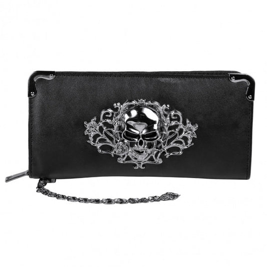 New Women Fashion Skull Head Rivet Punk  Handbag Long Purse Clutch Bags Wallet