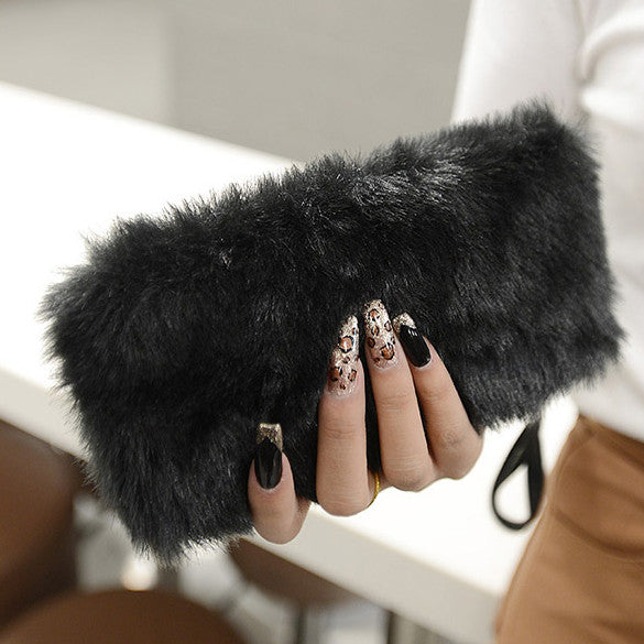 Fashion Women's Elegant Clutch Bag Faux Fur Handbag Wallet Candy Color Clutch