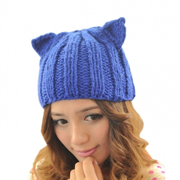 New Korean Women's  Winter Warm Hat Devil Horn Knitted Hats Cat Ears Knitting Caps Female Hat Accessories