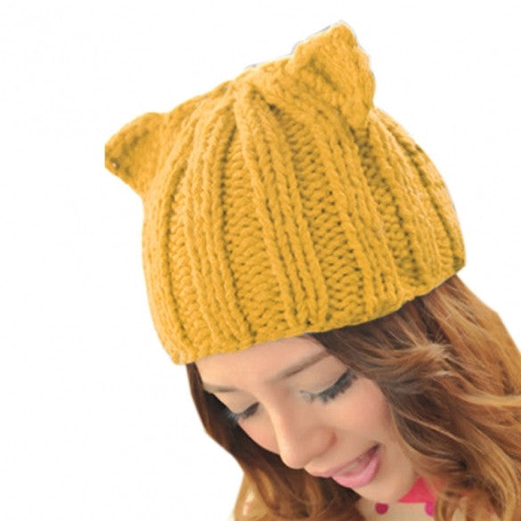 New Korean Women's  Winter Warm Hat Devil Horn Knitted Hats Cat Ears Knitting Caps Female Hat Accessories