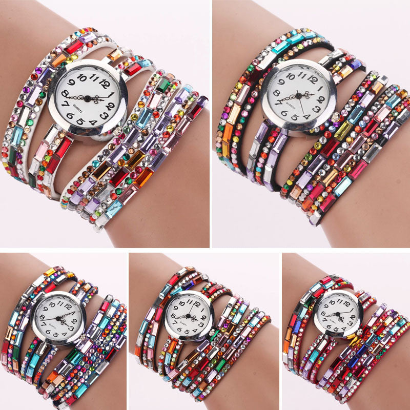 Hot Fashion Women Retro Beads Synthetic Leather Strap Watch Bracelet Wristwatch - Meet Yours Fashion - 3