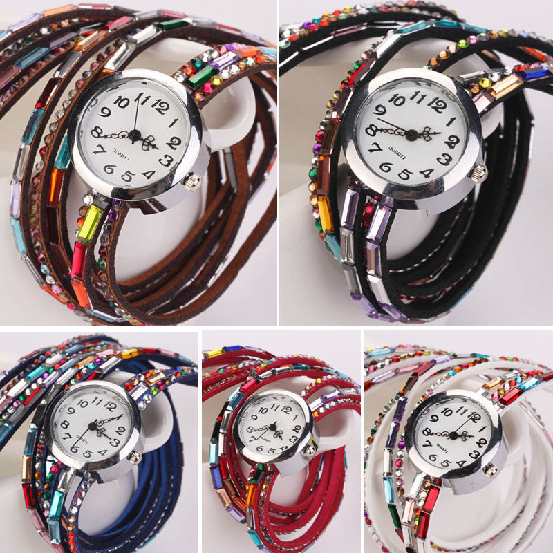 Hot Fashion Women Retro Beads Synthetic Leather Strap Watch Bracelet Wristwatch - Meet Yours Fashion - 5