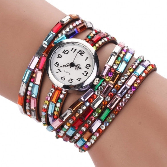 Hot Fashion Women Retro Beads Synthetic Leather Strap Watch Bracelet Wristwatch - Meet Yours Fashion - 1