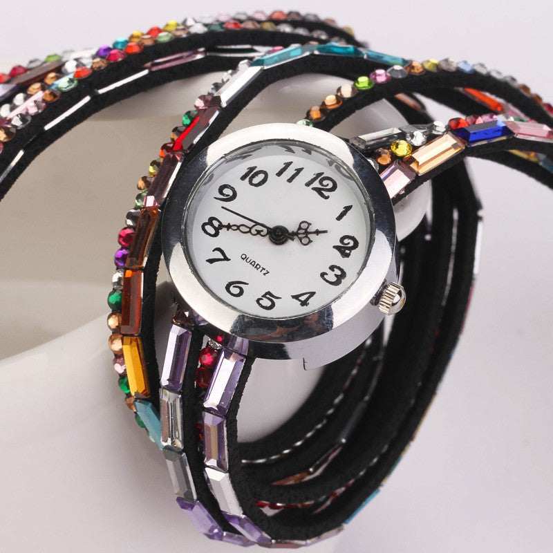 Hot Fashion Women Retro Beads Synthetic Leather Strap Watch Bracelet Wristwatch - Meet Yours Fashion - 8