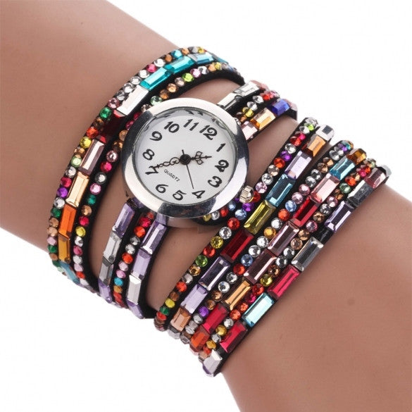 Hot Fashion Women Retro Beads Synthetic Leather Strap Watch Bracelet Wristwatch - Meet Yours Fashion - 2