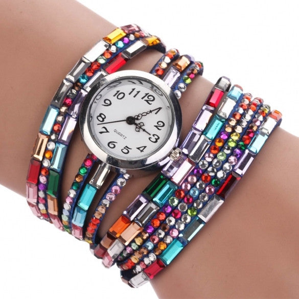 Hot Fashion Women Retro Beads Synthetic Leather Strap Watch Bracelet Wristwatch - Meet Yours Fashion - 4