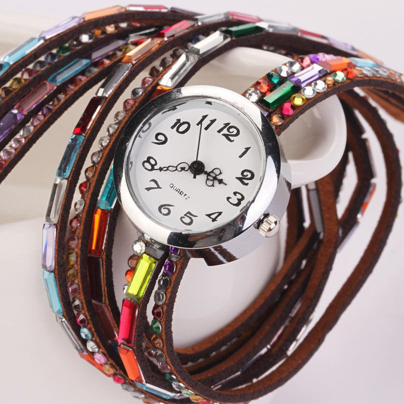 Hot Fashion Women Retro Beads Synthetic Leather Strap Watch Bracelet Wristwatch - Meet Yours Fashion - 11