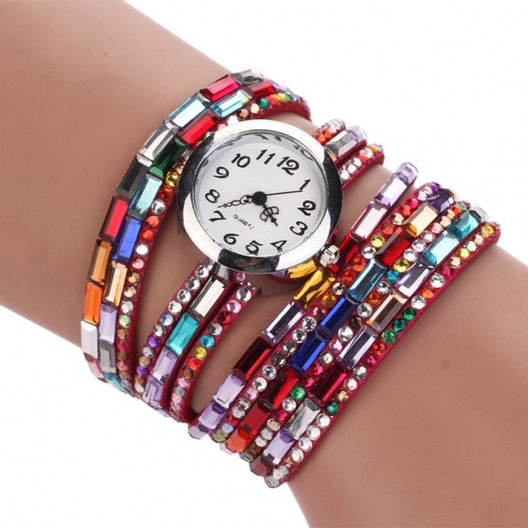 Hot Fashion Women Retro Beads Synthetic Leather Strap Watch Bracelet Wristwatch - Meet Yours Fashion - 7